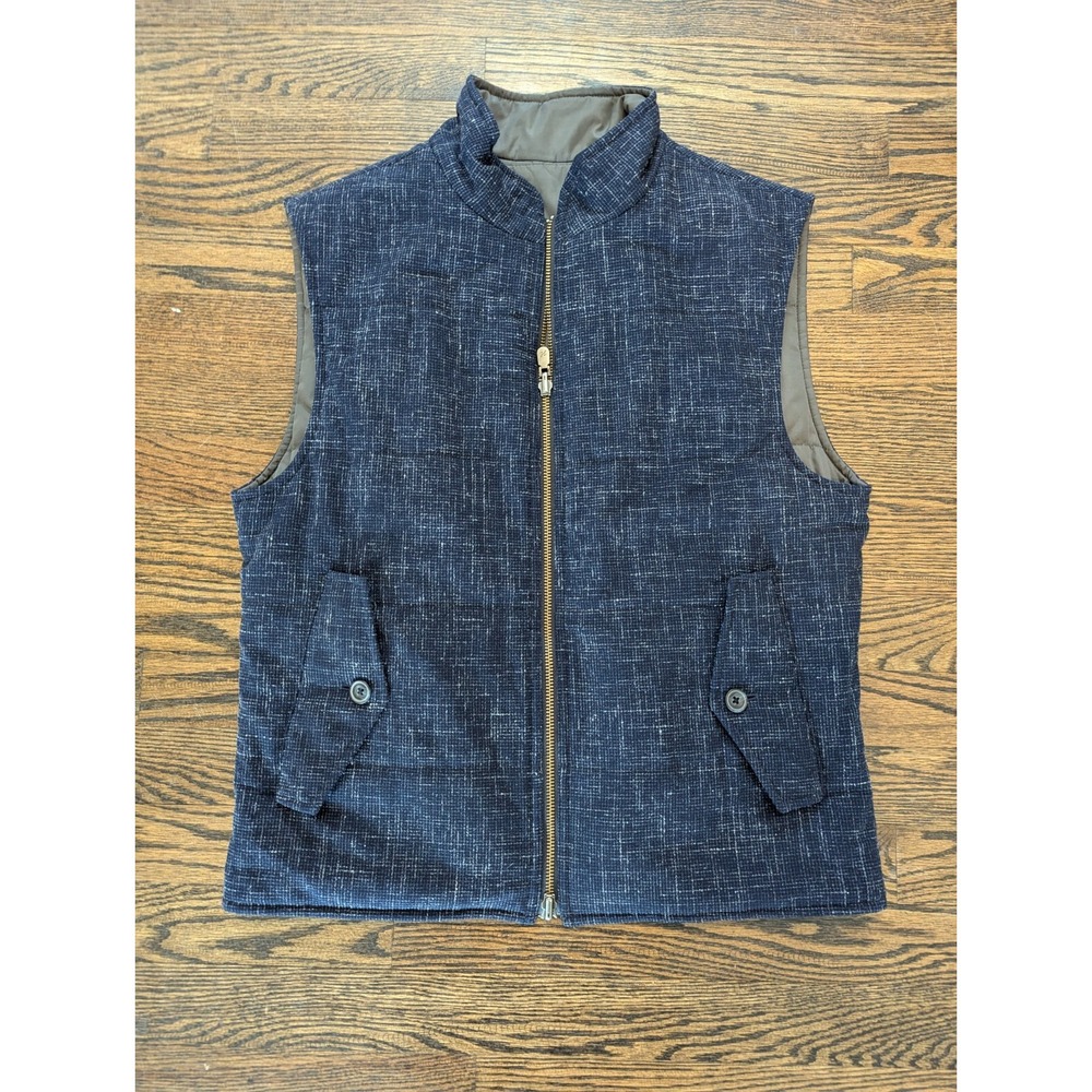 J. Hilburn Men's Wool Reversible Full Zip Puffer Vest Blue/Gray• Size 37S Small